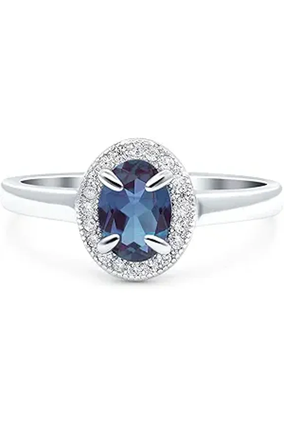 Oval Lab Alexandrite Vintage Rings Beaded Design Halo CZ Wedding Engagement Ring For Women 925 Sterling Silver Gifts For Her