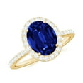 thumbnail image 1 of Oval Lab Created Blue Sapphire Ring with Diamond Halo - AAAA Grade, 14K Yellow Gold, US 4.00, 1 of 8