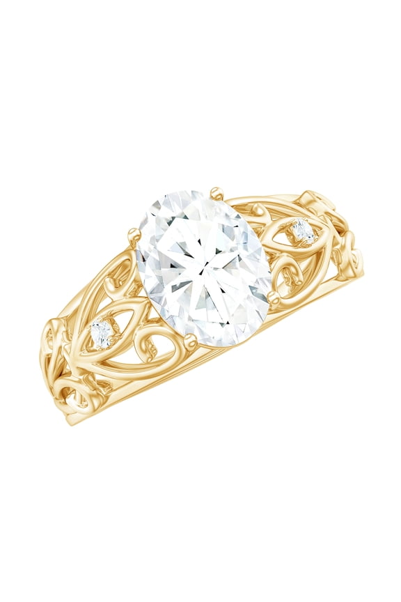 Oval Lab Grown Diamond Filigree Engagement Ring - 1 Ct Diamond - EF-VS Grade, 14K Yellow Gold, US 7.00
