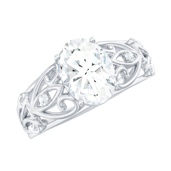 Rosec Jewels Oval Lab Grown Diamond Filigree Engagement Ring - 1 Ct Diamond - EF-VS Grade, 925 Sterling Silver, US 4.00