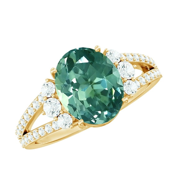 Rosec Jewels Oval Lab Grown Green Sapphire Ring for Women with Moissanite - 8X10 mm Sapphire, 18K Yellow Gold, US 8.00