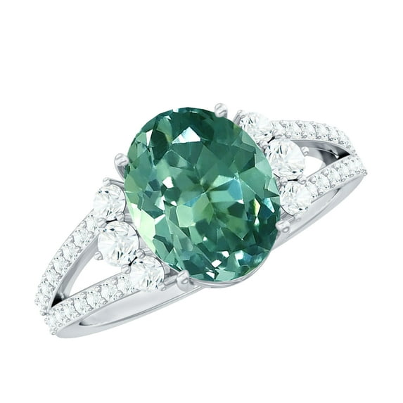 Rosec Jewels Oval Lab Grown Green Sapphire Ring for Women with Moissanite - 8X10 mm Sapphire, 925 Sterling Silver, US 4.00