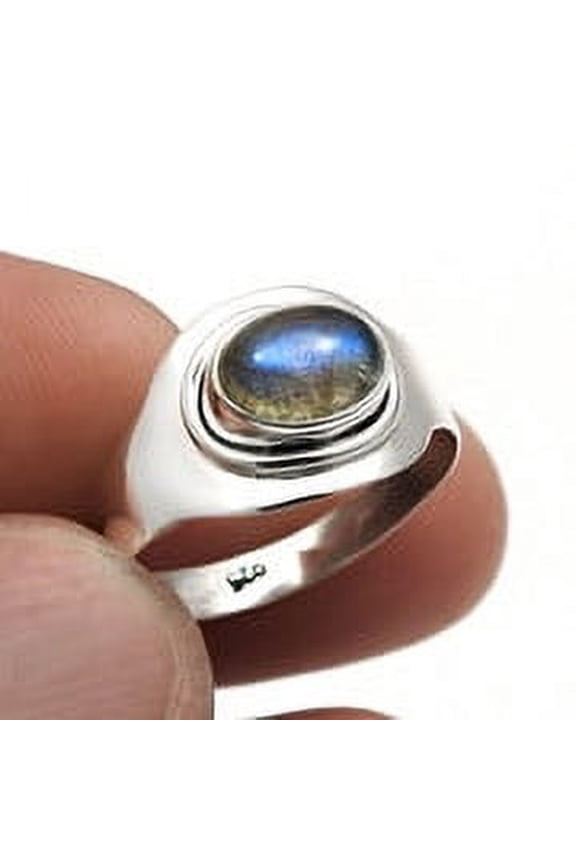 Oval Labradorite Stone 925 Sterling Silver Wedding Handmade Band Ring Jewelry Size 8