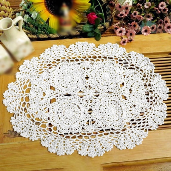 Oval Lace Doily Placemat Crochet Tablecloth (15.7" x 18") for Coffee Table and Dining Table, Vintage Handmade Cotton Home Decoration(White)