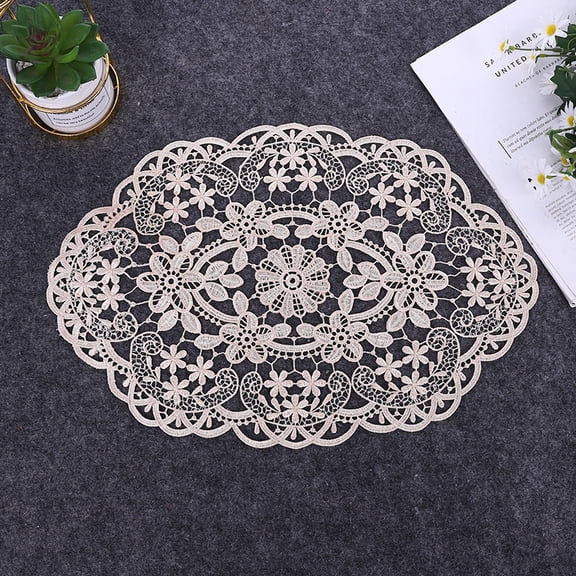 Oval Lace Doily Table Placemats Embroidered Flowers Table Place Mats