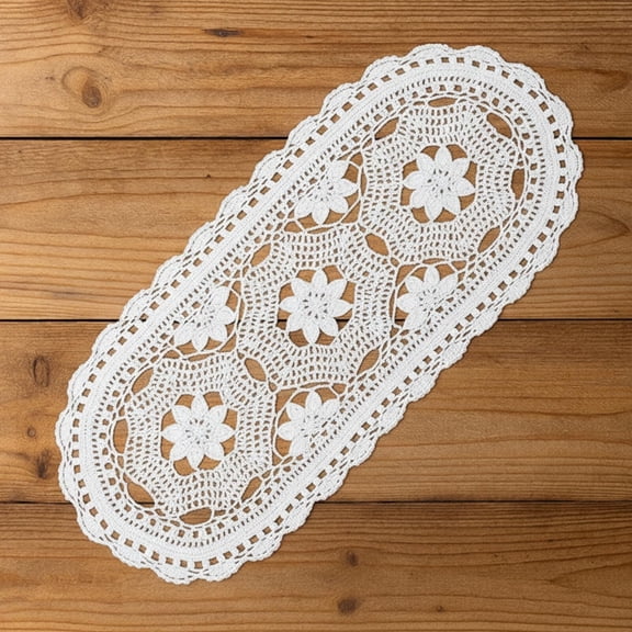 Oval Lace Table Runner Cotton Crochet Lace Table Runner Doilies Floral Tables Scarf Furniture Cloth Cover Handmade Tables Dresser Scarf Décor Crochet Placemats