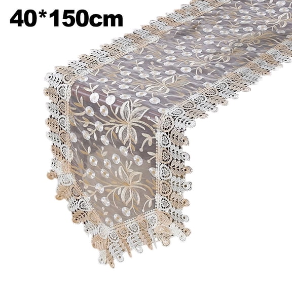 Oval Lace Table Runner Dining Tablecloth for Table Embroidered Tassel Table Flag