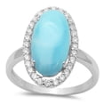 thumbnail image 1 of Oval Larimar & Clear CZ Simple Band Ring Sterling Silver Size 6, 1 of 3