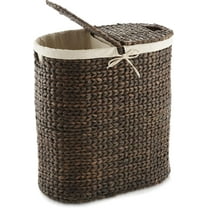 Oval Laundry Hamper with Lids and Removable Liner Bags - Espresso, Woven Water Hyacinth 2-Section Laundry Basket Sorter for Clothes and Towels