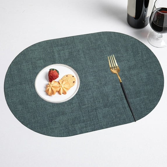 Oval Leather Placemats Set | Oil Proof, Heat Resistant Table Mats | Non-Slip, Easy Clean, Double-Sided Textured | 16.9"x11.8" | Brown, Gray, Green, Blue, White, Coffee | Flexible Dining Protection
