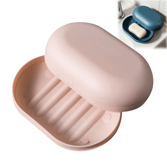 Oval Lidded Bar Soap Storage Case, Compact Sealed Soap Holder for Indoor Bathroom and Short Trip Daily Use
