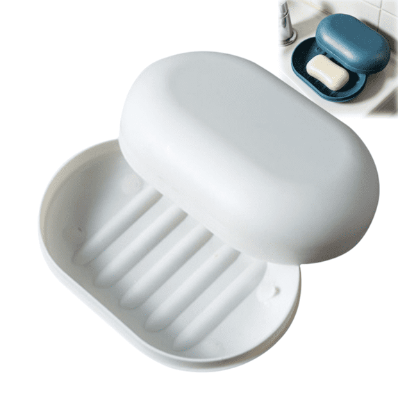 Oval Lidded Bar Soap Storage Case, Compact Sealed Soap Holder for Indoor Bathroom and Short Trip Daily Use