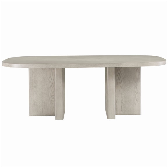Oval Light Gray Contemporary Dining Table with Double-Pedestal Base Seats Up to 6