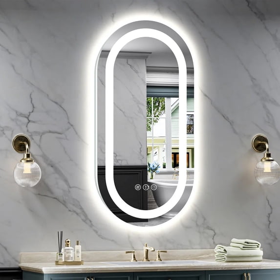 GODCHAR Oval Front and Backlit LED Bathroom Mirror, Anti-Fog, Dimmable Lighting, 3 Color Modes, Memory Function