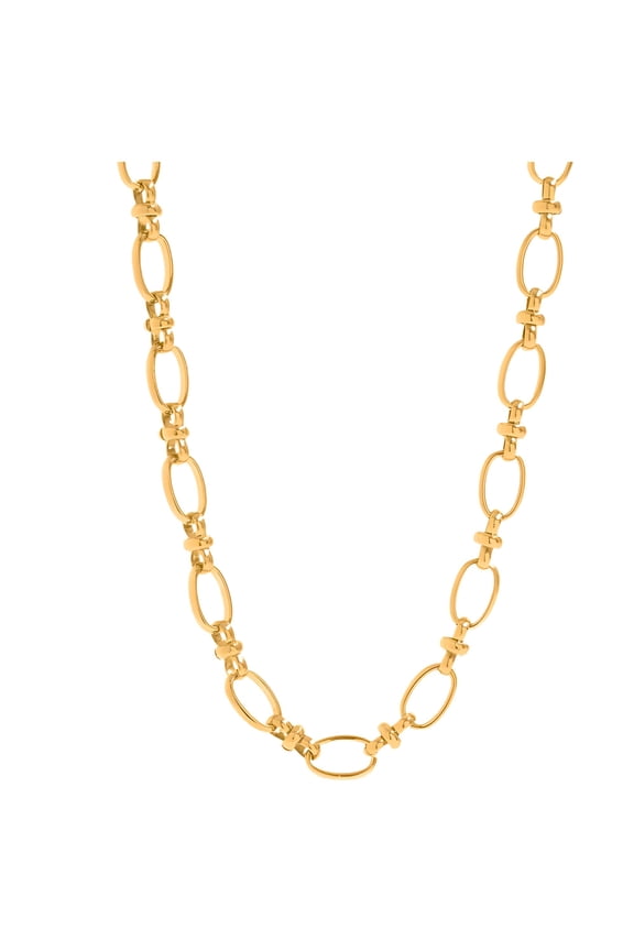 Oval Link Circle Chain Necklace for Women 18KT Gold Plated Stainless Steel 16"-18" Ginger Lyne Collection