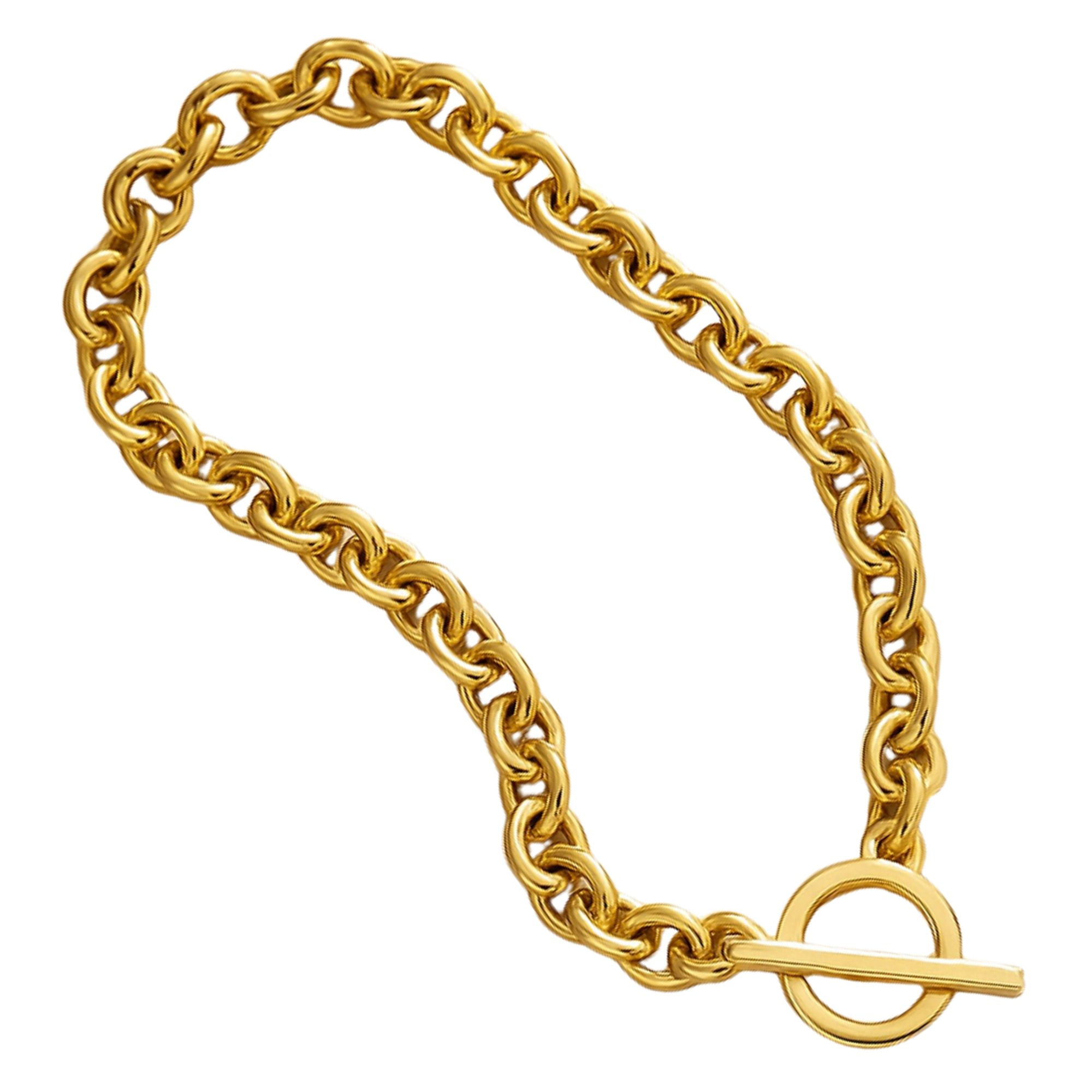 Oval Link Toggle Necklace for Women Heavy Weight 14KT Gold Plated Stainless Steel 18"Ginger Lyne Collection
