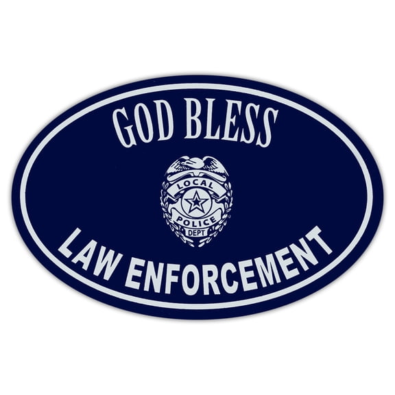 Oval Magnet - God Bless Law Enforcement - Police, Sheriff, Cops, Officers - Show Your Support