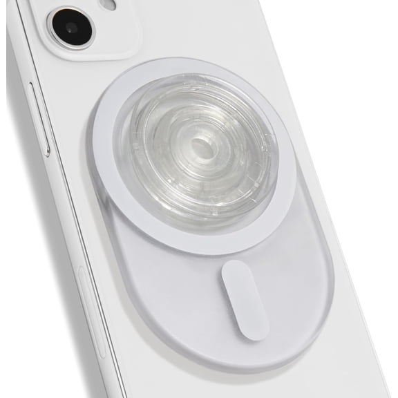 Oval Magnetic Phone Grip – Compatible, Translucent Design, Slim and Lightweight, Grip and Stand for iPhone (White)
