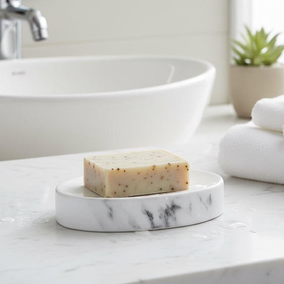 Evideco French Home Goods Marble White Soap Dish Cup Only Modern Neoclassical Dolomite Soap Dish