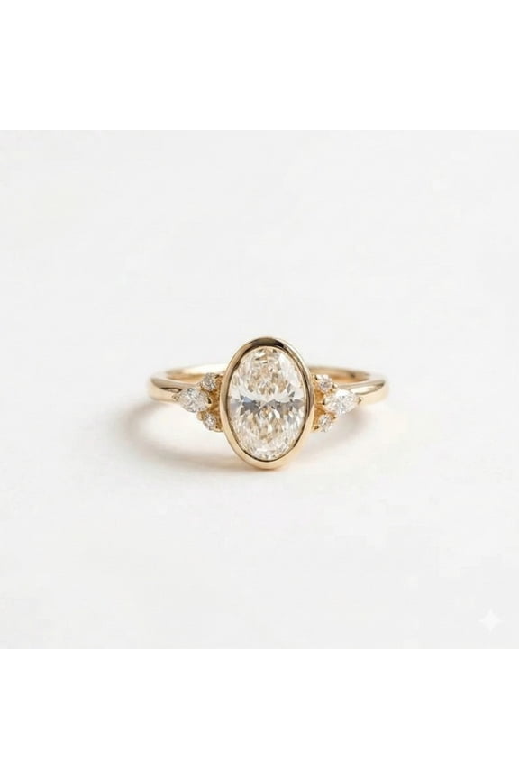 Oval & Marquise Cut Diamond Cluster Ring, Diamond Engagement Ring, Stackable Anniversary Gift For Wife, Handmade Jewelry, Daily Wear Ring, April Birthstone Ring, MInimalist Jewelry,