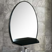 Oval Metal Frame Mirror with Shelf in Brushed Silver