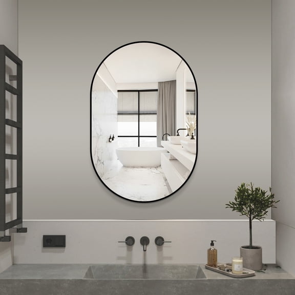 Oval Metal Framed Wall Mirror,Vanity Mirror for Bathroom Vertical/Horizontal, Black