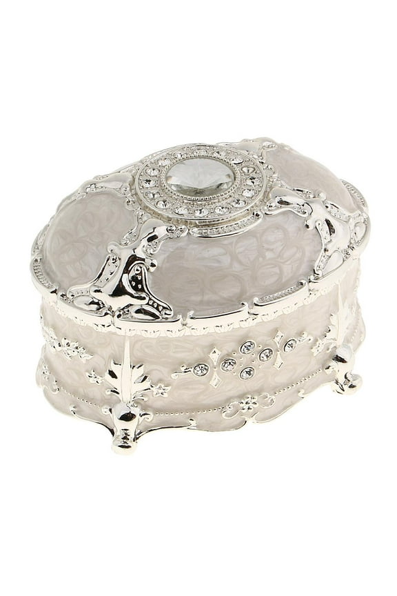 Oval Metal Vintage Jewelry Box Gift Ears Storage Box White StyleA-White