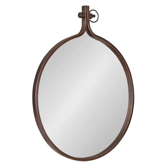 Oval Metal Wall Mirror with Antique Bronze Finish, 23.5 x 28.5 Inches