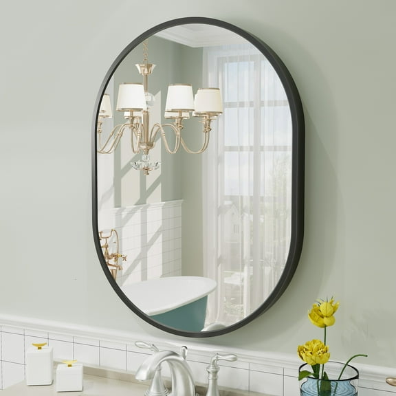 Oval Mirror 20"x28" Black Aluminum Alloy Framed French Cleat Mounted Wall Decor Bathroom Vanity Mirror with 5-Year Warranty