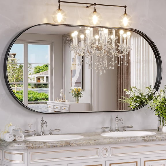 Oval Mirror, 30"60" Black Bathroom Mirror, Oval Mirror for Bathroom, Black Vanity Mirror for Wall, Entryway, Living Room, Wall Mount Mirrors Hangs Vertical or Horizontal