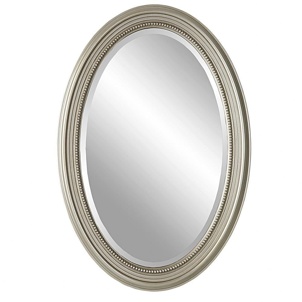 Elegant Silver Beaded Oval Wall Mirror with MDF Frame