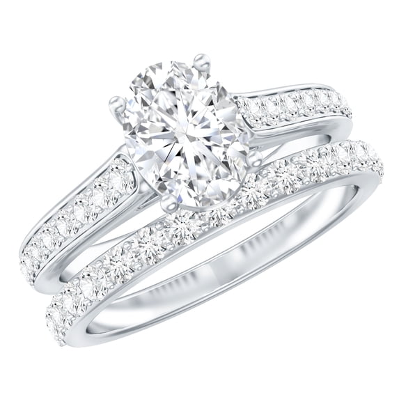 Rosec Jewels Certified Moissanite Wedding Ring Set of 2 - D-Vs1 Quality 6X8 mm Oval Engagement Ring with Wedding Band, 14K White Gold, US 5.00