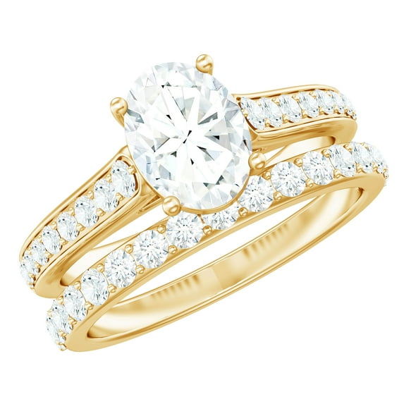 Rosec Jewels Certified Moissanite Wedding Ring Set of 2 - D-Vs1 Quality 6X8 mm Oval Engagement Ring with Wedding Band, 14K Yellow Gold, US 8.50