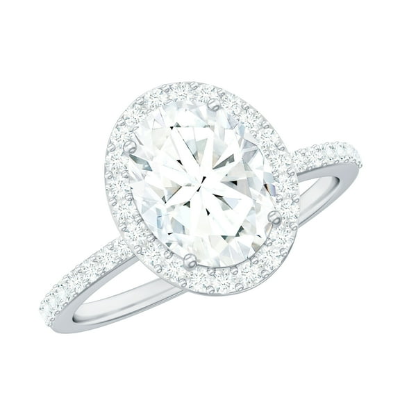 Rosec Jewels Moissanite Oval Engagement Ring 1 Carat - Certified Moissanite Halo Ring - D-VS1 Quality, 10K White Gold, US 10.50