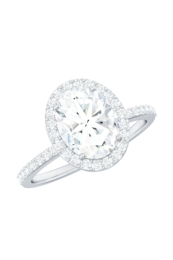 Moissanite Oval Engagement Ring 1 Carat - Certified Moissanite Halo Ring - D-VS1 Quality, 14K White Gold, US 7.00