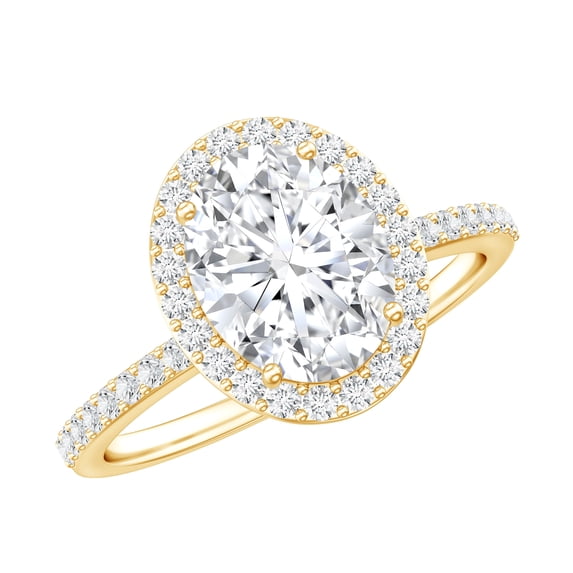 Rosec Jewels Moissanite Oval Engagement Ring 1 Carat - Certified Moissanite Halo Ring - D-VS1 Quality, 14K Yellow Gold, US 5.00
