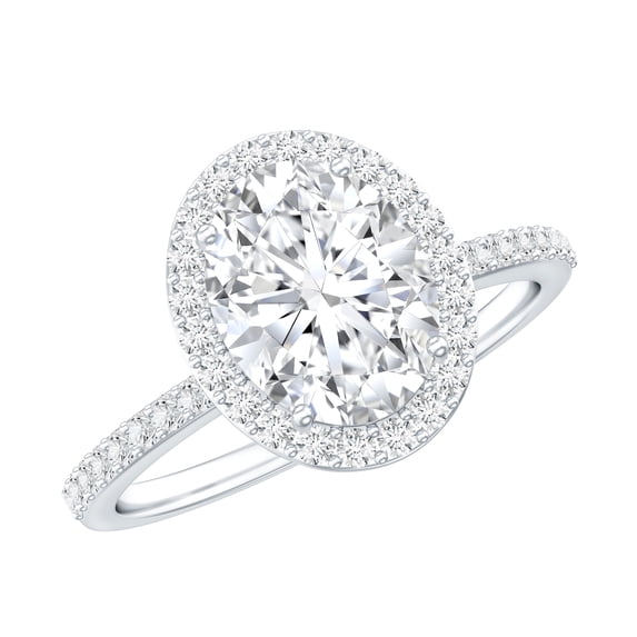 Rosec Jewels Moissanite Oval Engagement Ring 1 Carat - Certified Moissanite Halo Ring - D-VS1 Quality, 18K White Gold, US 8.50
