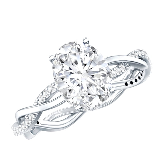 Rosec Jewels Oval Moissanite Hidden Halo Engagement Ring for Women (7X9 mm - 2 Ct - D-VS1 Grade), 10K White Gold, US 6.50
