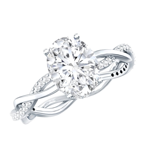 Rosec Jewels Oval Moissanite Hidden Halo Engagement Ring for Women (7X9 mm - 2 Ct - D-VS1 Grade), 10K White Gold, US 7.50
