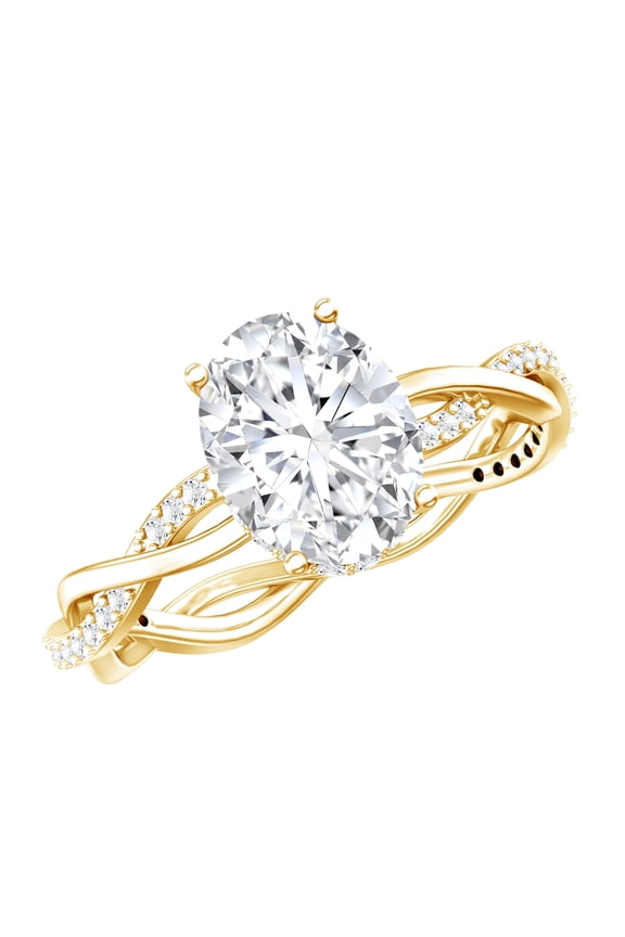 Oval Moissanite Hidden Halo Engagement Ring for Women (7X9 mm - 2 Ct - D-VS1 Grade), 10K Yellow Gold, US 6.00