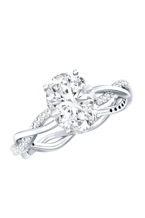 Oval Moissanite Hidden Halo Engagement Ring for Women (7X9 mm - 2 Ct - D-VS1 Grade), 18K White Gold, US 3.00