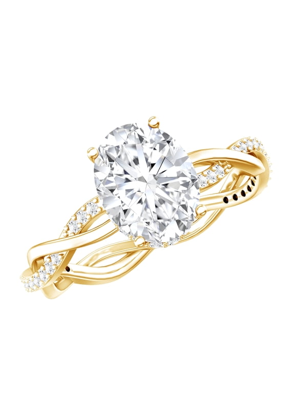 Oval Moissanite Hidden Halo Engagement Ring for Women (7X9 mm - 2 Ct - D-VS1 Grade), 18K Yellow Gold, US 9.50