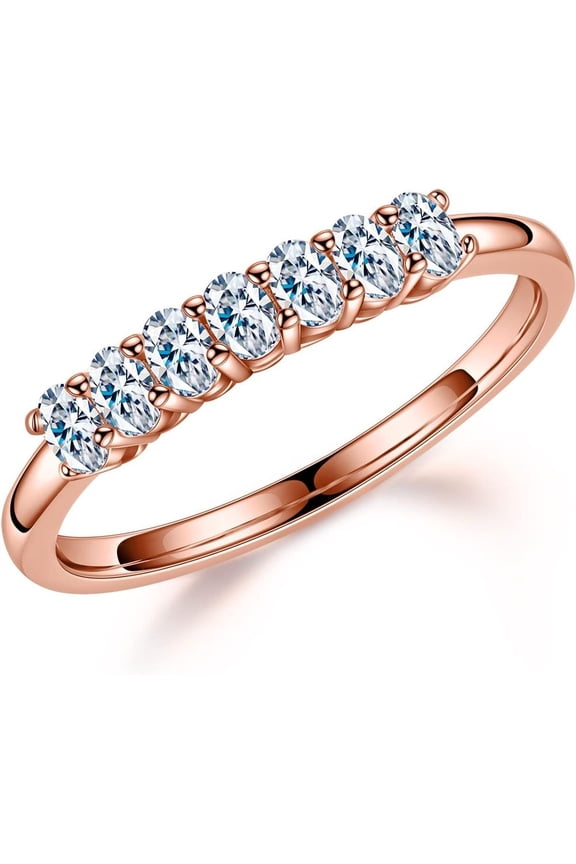 Oval Moissanite Lab Created Diamond Ring, D Color VVS1 Clarity, 18K White Yellow Rose Gold Plated, S925 Sterling Silver, for Women, Eternity Band, Gifts, Size 6