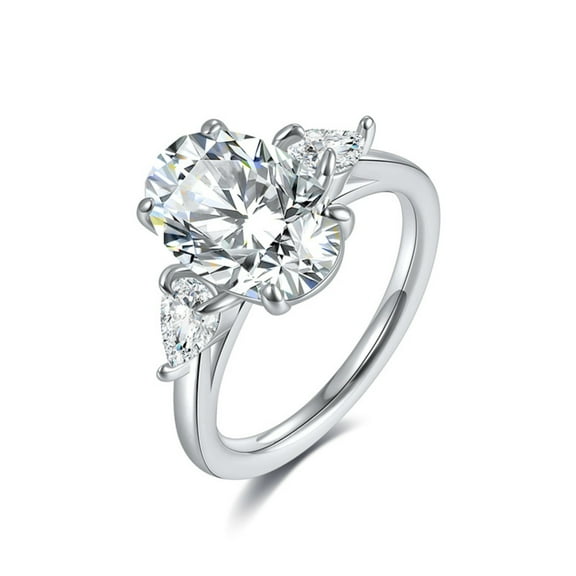 Oval Moissanite Rings for Women 4 Carat D Color VVS1 Moissanite 3 Stone Engagement Ring 925 Sterling Silver Anniversary Wedding Promise Rings for Women