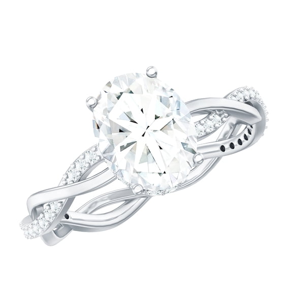 Oval Moissanite Hidden Halo Engagement Ring for Women - 7X9 mm - 2 Ct - D-VS1 Grade), 10K White Gold, US 9.25