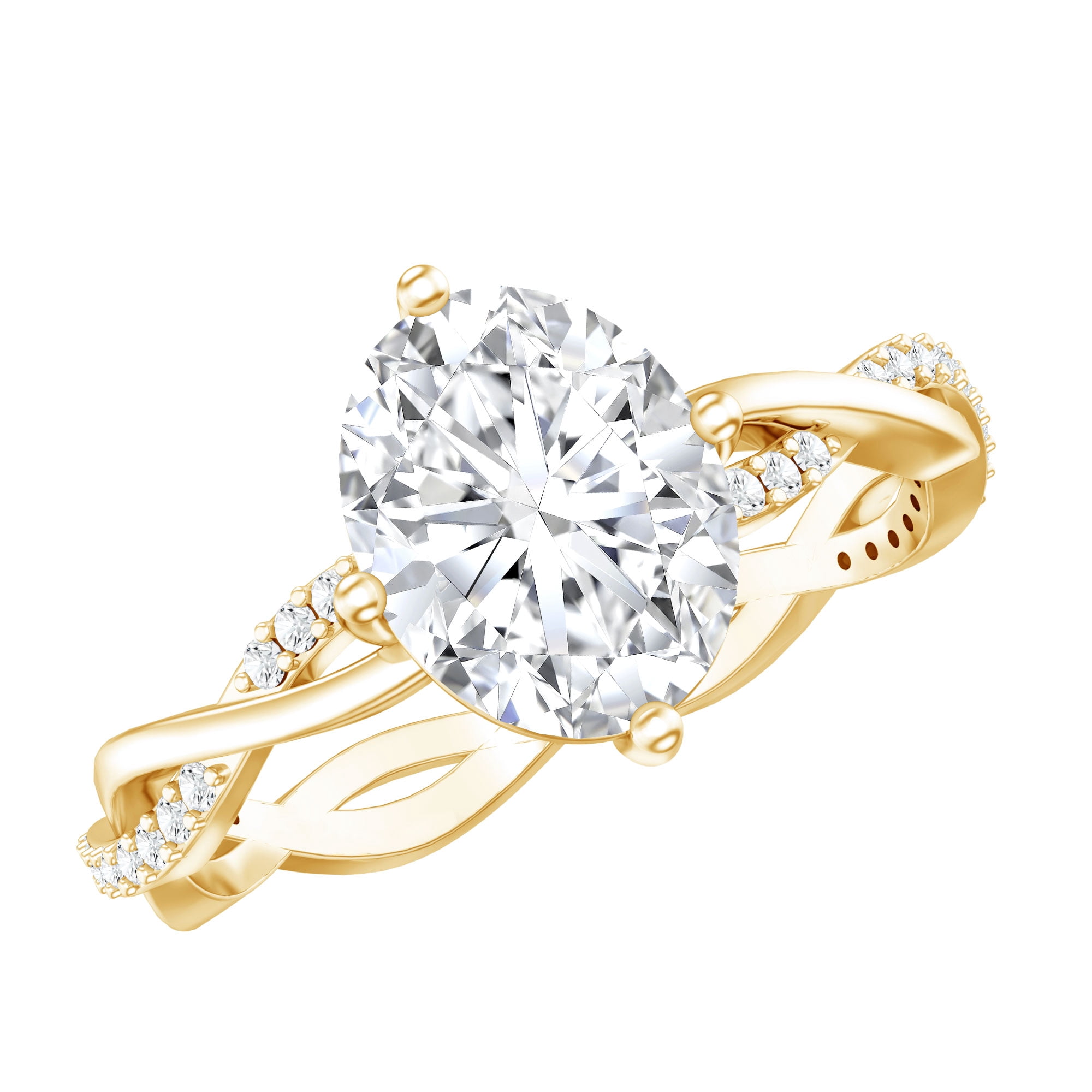 Rosec Jewels Certified Moissanite Oval Engagement Ring 2 Carat - Braided Ring for Women (7X9 mm, D-VS1 Quality), 14K Yellow Gold, US 8.00