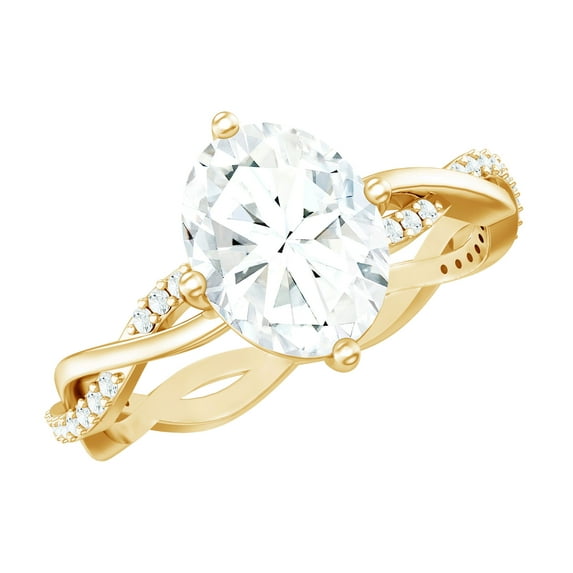 Rosec Jewels Certified Moissanite Oval Engagement Ring 2 Carat - Braided Ring for Women (7X9 mm, D-VS1 Quality), 18K Yellow Gold, US 8.00