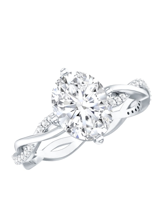 Certified Moissanite Oval Engagement Ring 2 Carat - Braided Ring for Women (7X9 mm, D-VS1 Quality), 925 Sterling Silver, US 8.00