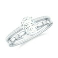 thumbnail image 1 of Rosec Jewels Oval Moissanite Solitaire Double Band Engagement Ring for Women (5X7 mm, D-VS1 Grade), 18K White Gold, US 12.00, 1 of 9