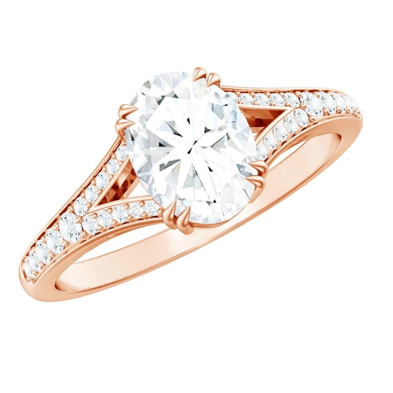 Oval Moissanite Solitaire Engagement Ring for Women (D-VS1 Grade, 6X8 mm), 10K Rose Gold, US 6.00